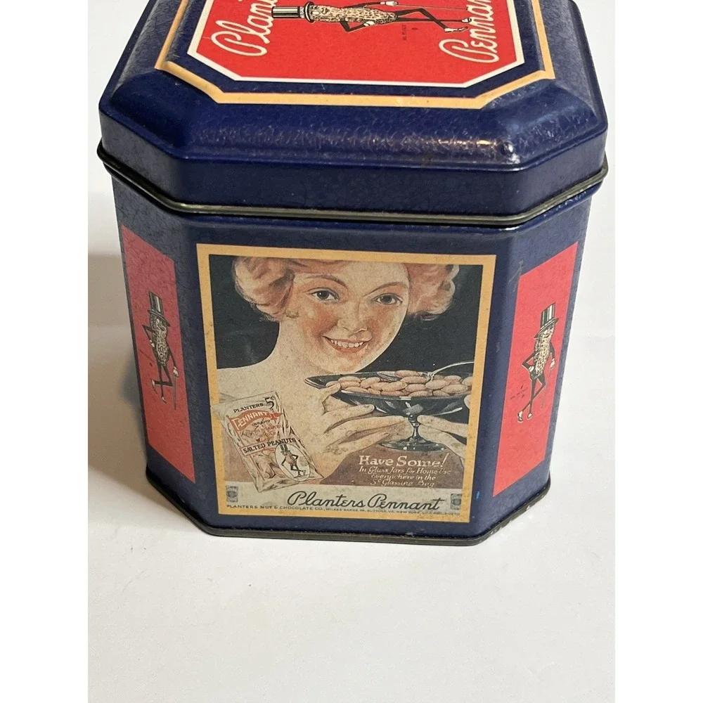 Vintage Planters Mr.Peanut Blue Tin Container 1993 Collectible by Nabisco Inc